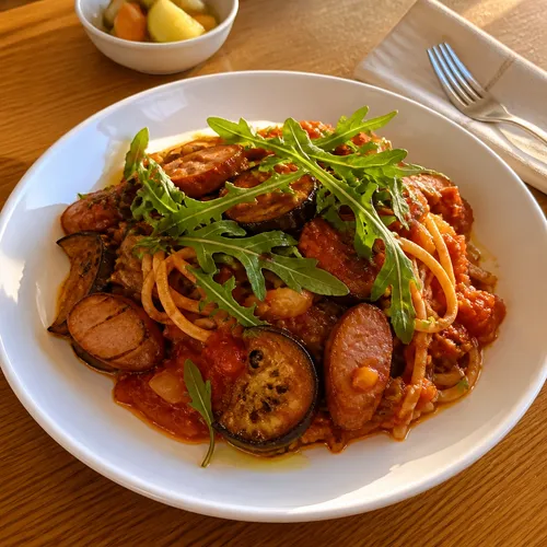 豆腐麺パスタ：トマトソースで和えた美味しい食事