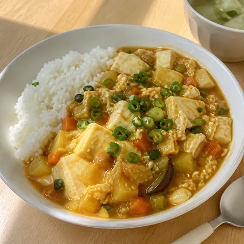 絹ごし豆腐と卵のカレー丼