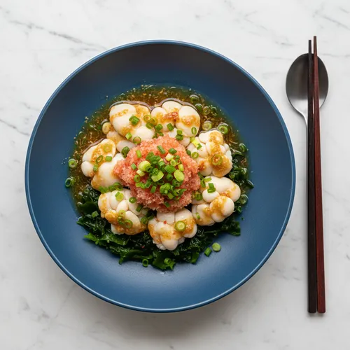 手作りゆずポン酢を添えたタラの白子ポン酢