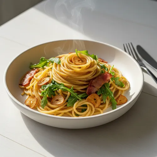 ベーコンとルッコラのパスタ