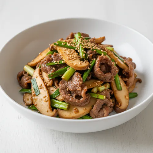 エリンギと牛バラ薄切り肉のわけぎ和え
