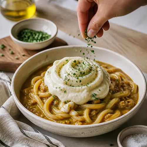 マッシュポテトを使ったクリームカレーうどん