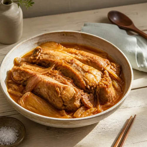 豚首肉のえごま油キムチ蒸し