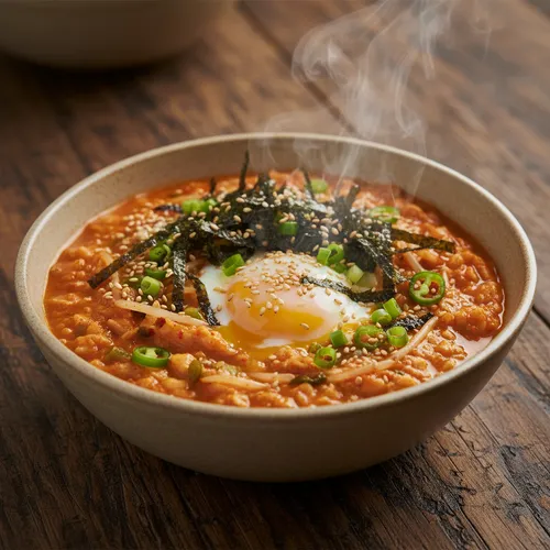 キムチと大豆もやしのオートミール粥