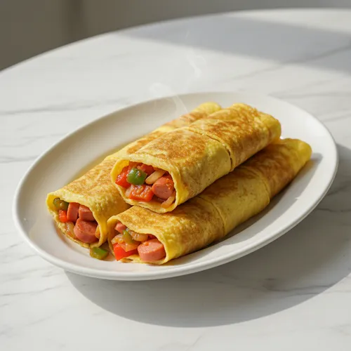 お玉で作る卵餃子
