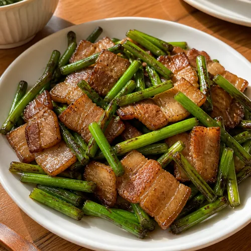 イ・ヨンボク風 にんにくの芽と豚バラ肉の炒め物