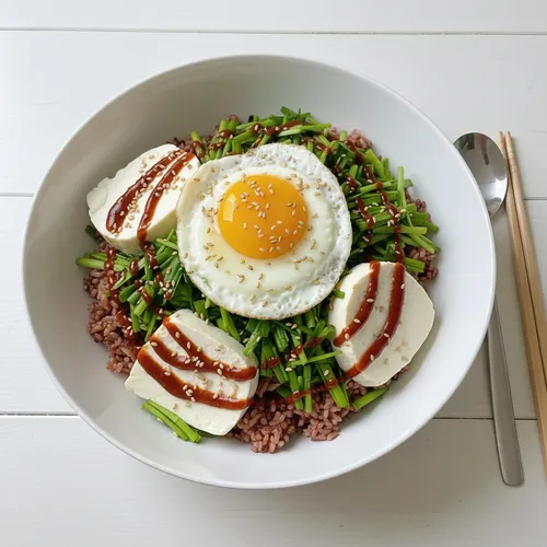 絹ごし豆腐とにらのビビンバ