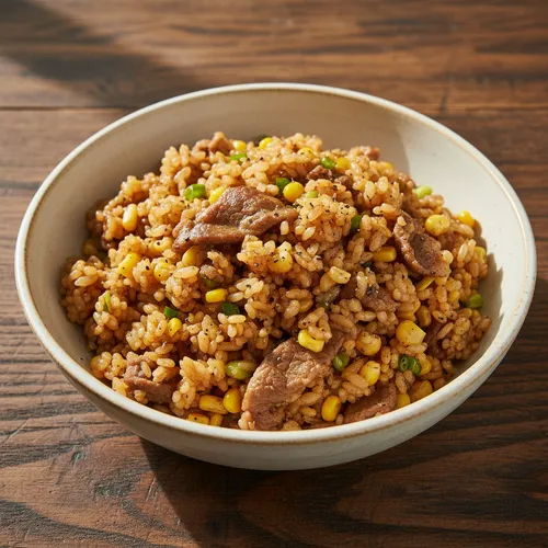 牛バラ薄切り肉とコーンのチャーハン