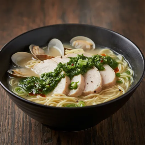 しっとり感の限界突破！あさりだしのトリハムとニラソースラーメン