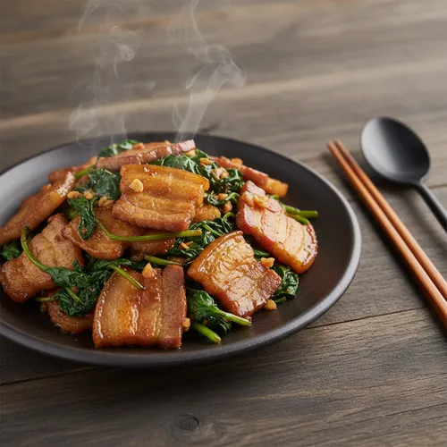 ほうれん草と豚首肉の炒め物