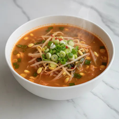 辛うまコチュジャン風味の大豆もやしスープ