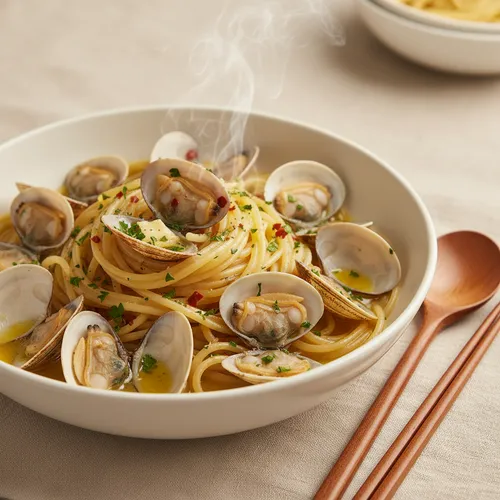 春のあさりの酒蒸しパスタ