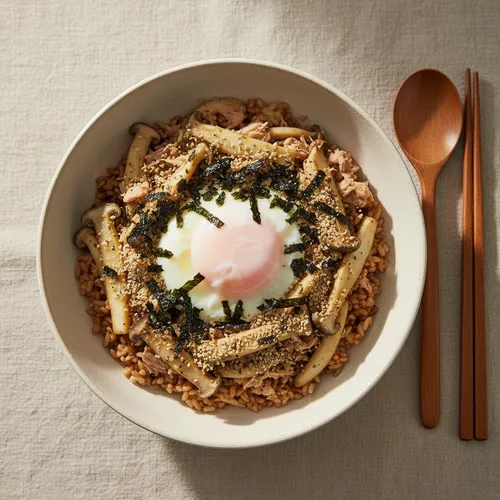 エゴマの粉とえのきだけの卵丼