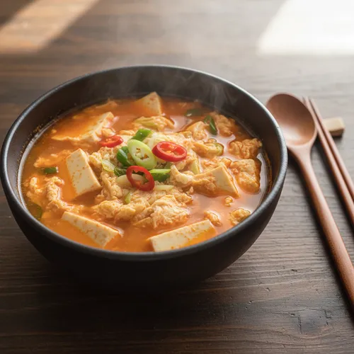 カルグクス風 おぼろ豆腐と卵の辛いスープ