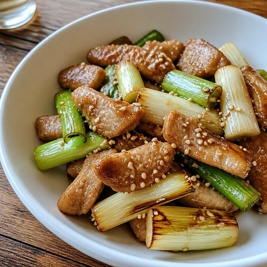 味噌豚トロの煮物と長ねぎのグリル
