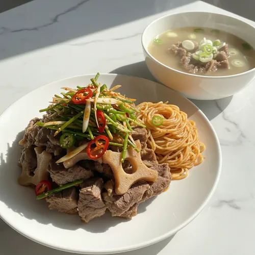 牛テールの蒸し肉とテールスープ