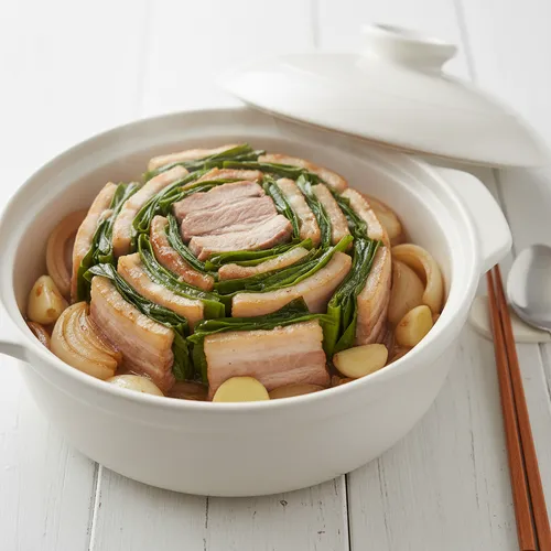 無水調理 長ねぎと豚バラ肉の蒸し煮