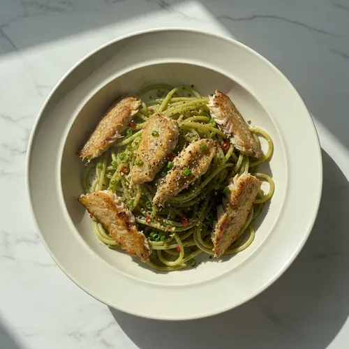 緑茶のイシモチ干物パスタ