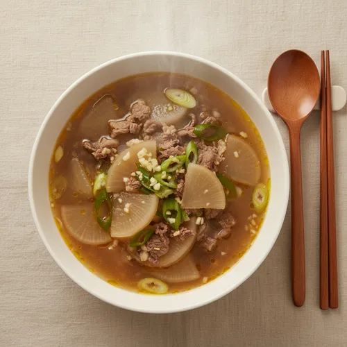 季節の牛肉と大根のスープ
