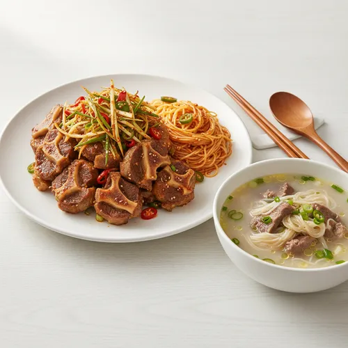 牛テールの蒸し肉とテールスープ