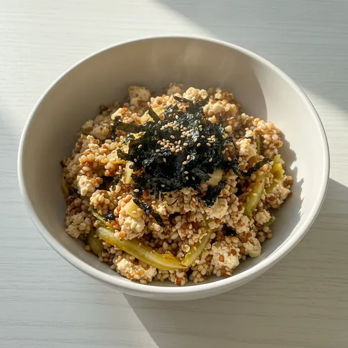 熟成キムチとえごま油の豆腐ご飯