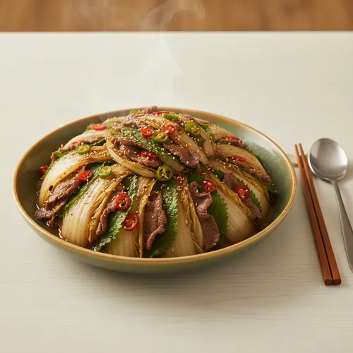 牛バラ薄切り肉とミニ白菜の蒸し物