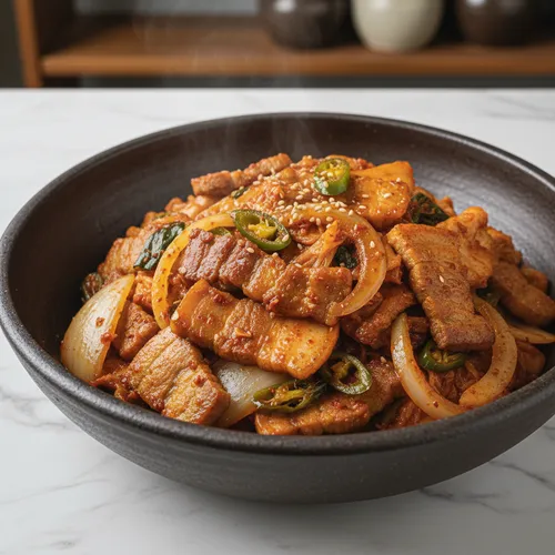 熟成キムチと田舎風豚肉の炒め物