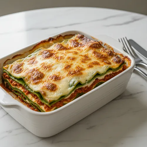 ほうれん草の生パスタを使った伝統的なラザニア