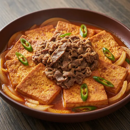 牛バラ薄切り肉と豆腐の煮物