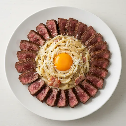牛ミスジステーキを添えた贅沢クリームパスタ
