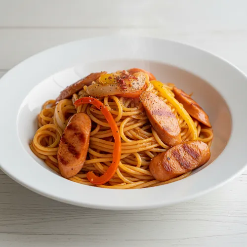 鶏肉ソーセージのナポリタンパスタ