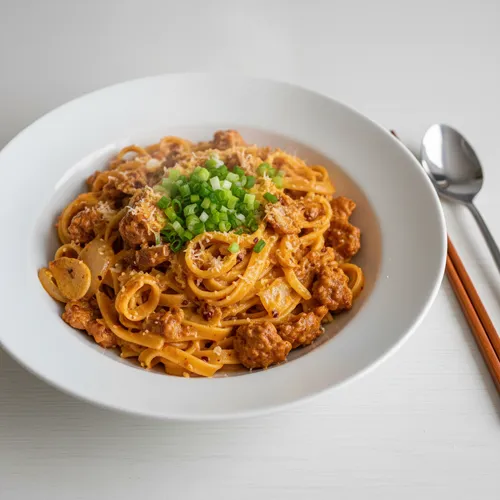 レイモンキムの潰したソーセージトゥオムバパスタ