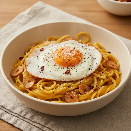 イタリア風醤油卵かけご飯、パブリの目玉焼きパスタ