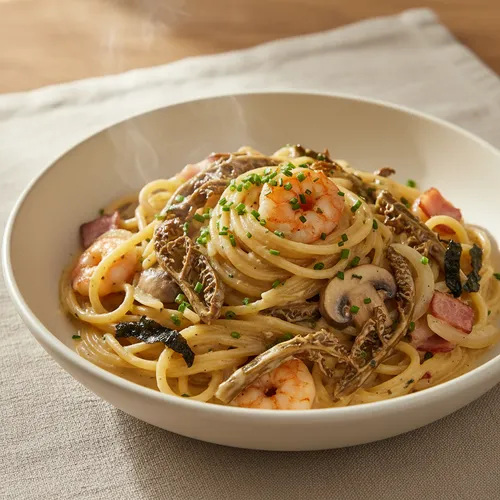 熟成クリームソースを添えたワラビのクリームパスタ