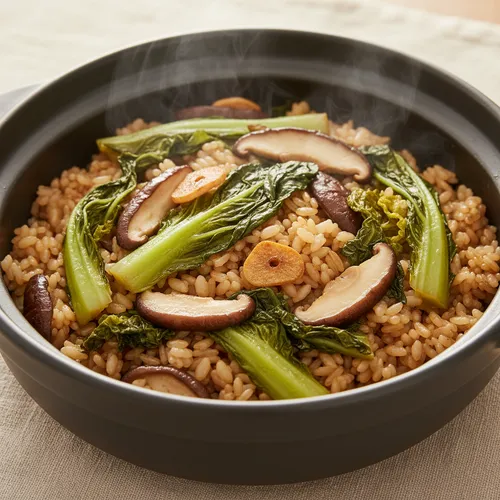 春白菜としいたけの釜飯