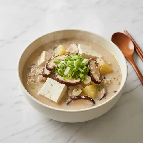 豆腐とキノコのエゴマスープ