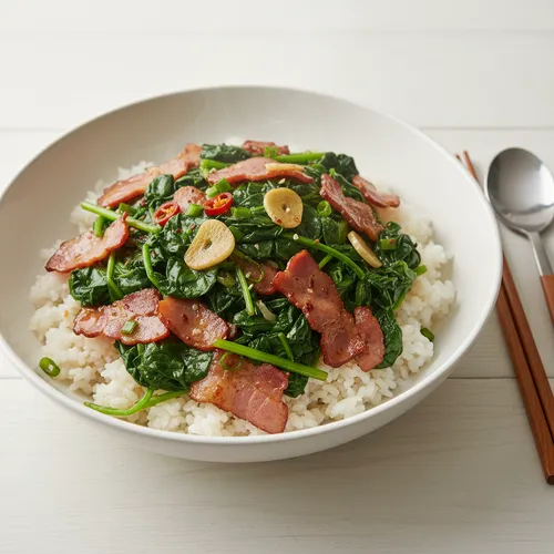 ベーコンほうれん草のっけご飯