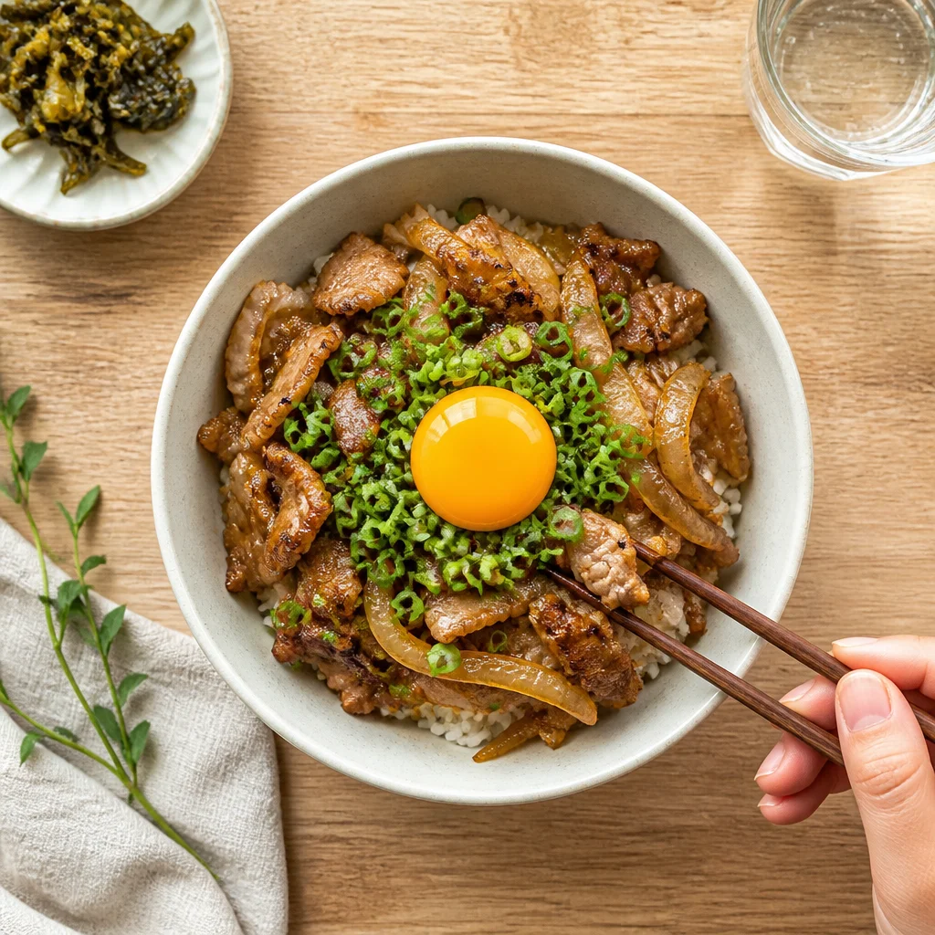 豚バラ薄切り肉のブタ丼