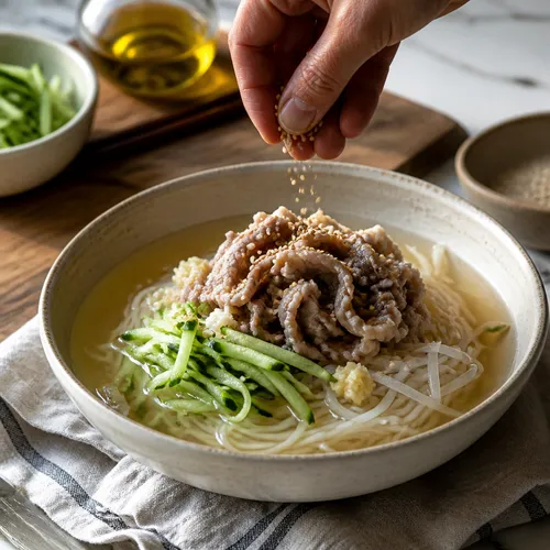 チョウグクス（牛バラ薄切り肉の夏冷麺風そうめん）