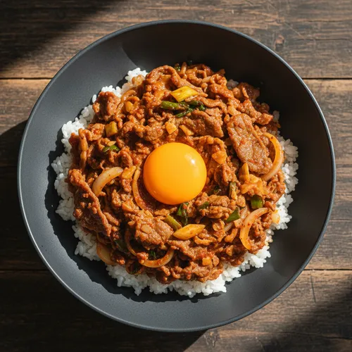 コチュジャン牛バラ薄切り肉のっけご飯