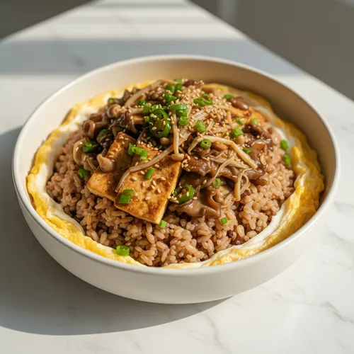 豆腐とキノコの丼