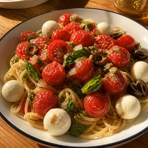 ミニトマトマリネの冷製パスタ