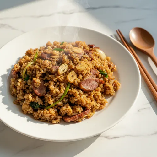 鴨の燻製とにんにくの炒飯