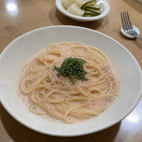 明太クリームチーズパスタ