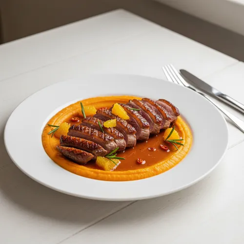 オレンジソースを添えた鴨胸肉のステーキ（Canard à l'orange）