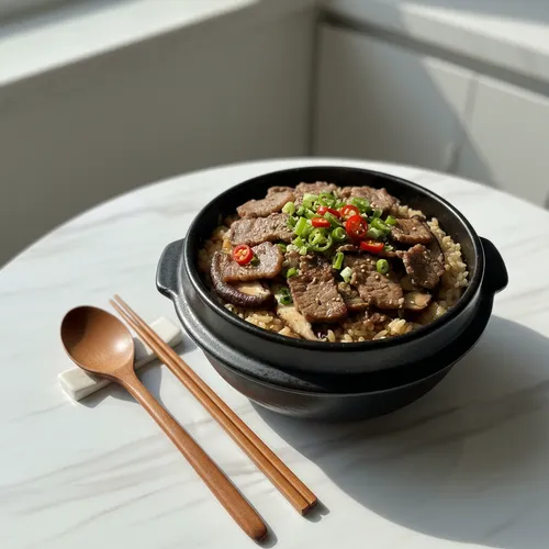 チャドルソルパプ（牛バラ薄切り肉の石焼ビビンバ風ご飯）