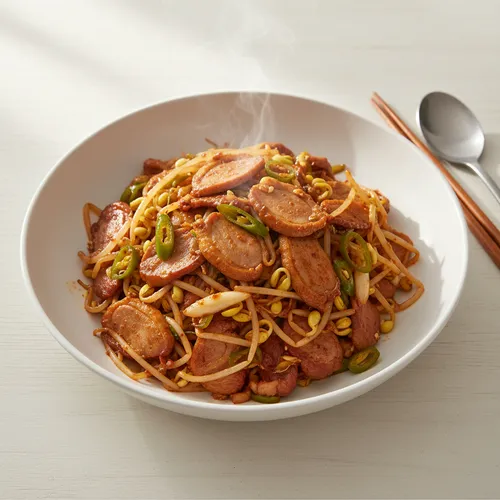 オリーの燻製ともやしの炒め物