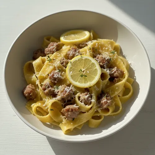 ミシュランシェフの手作り生パスタ（レモンバターソーセージ）