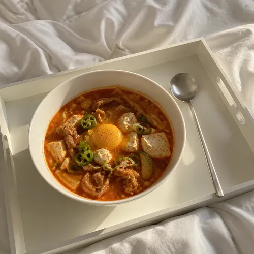 牛バラ薄切り肉とおぼろ豆腐のチゲ