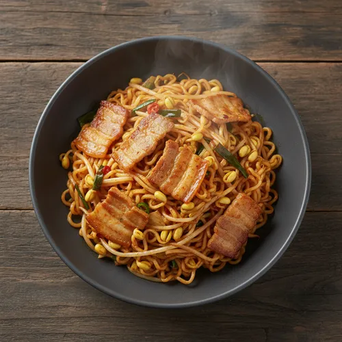 豚バラ肉ともやしのラーメン炒め